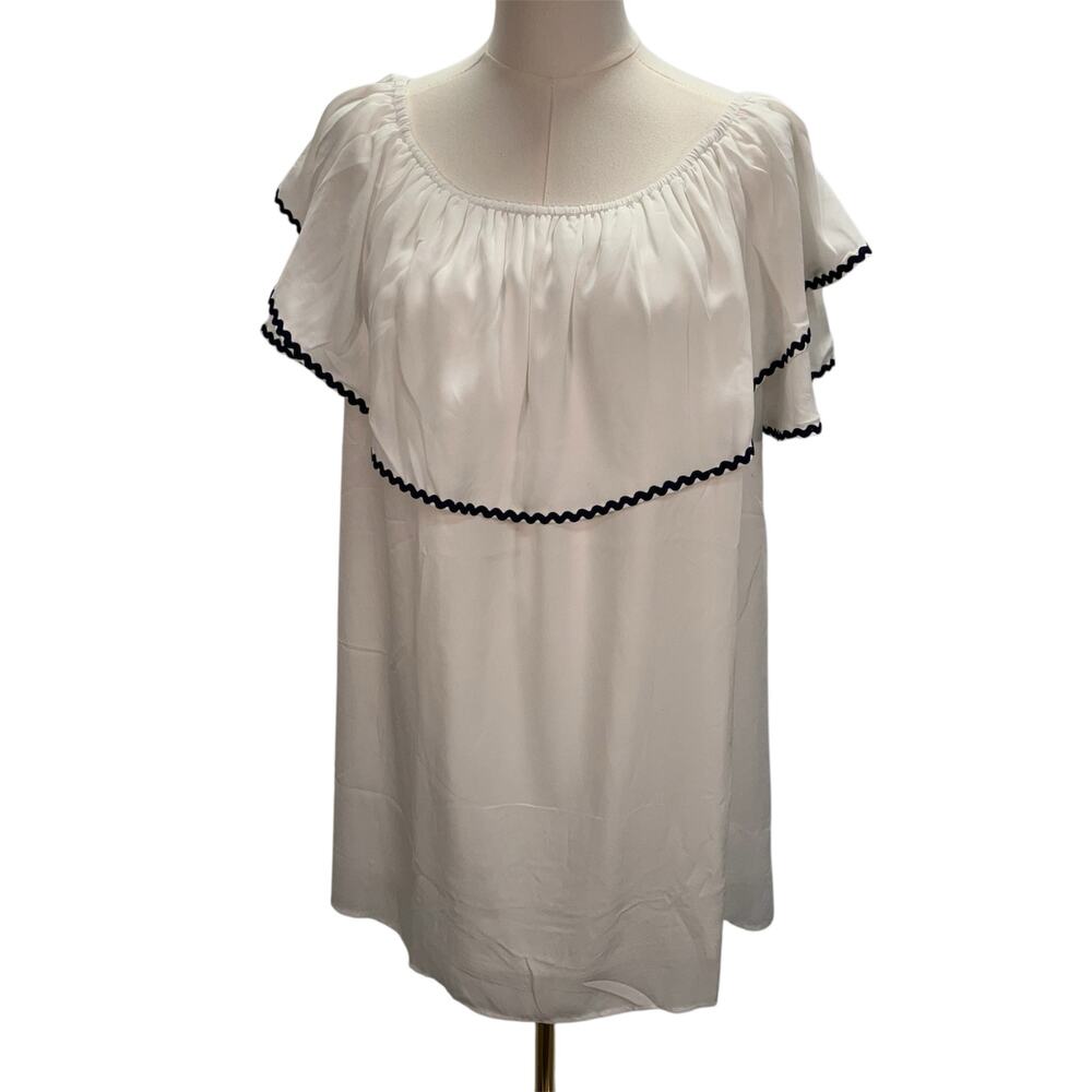 Entro‎ White Off the Shoulder Dress Womens Small Relaxed Blue Trim Flowy